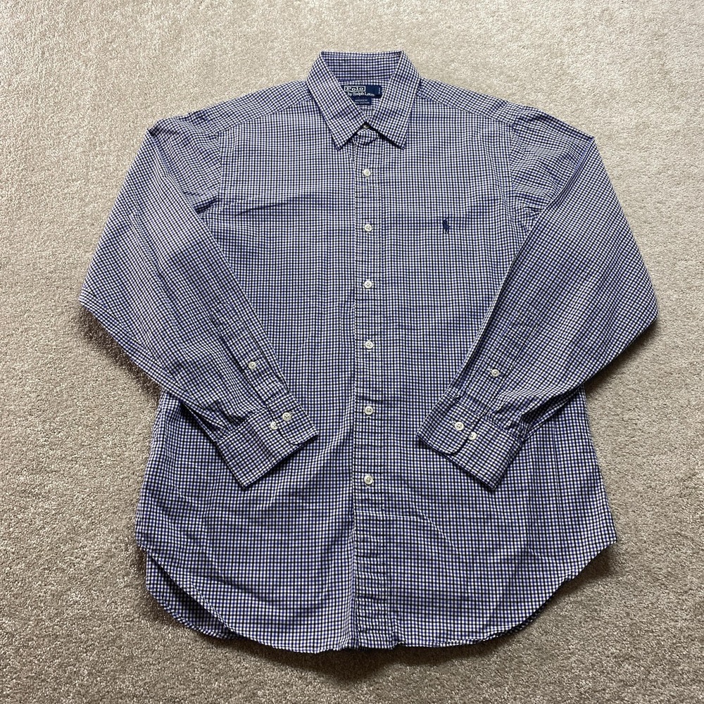 Polo Ralph Lauren Button Down Mens 16 34/35 Blue Gingham Andrew Cotton Shirt